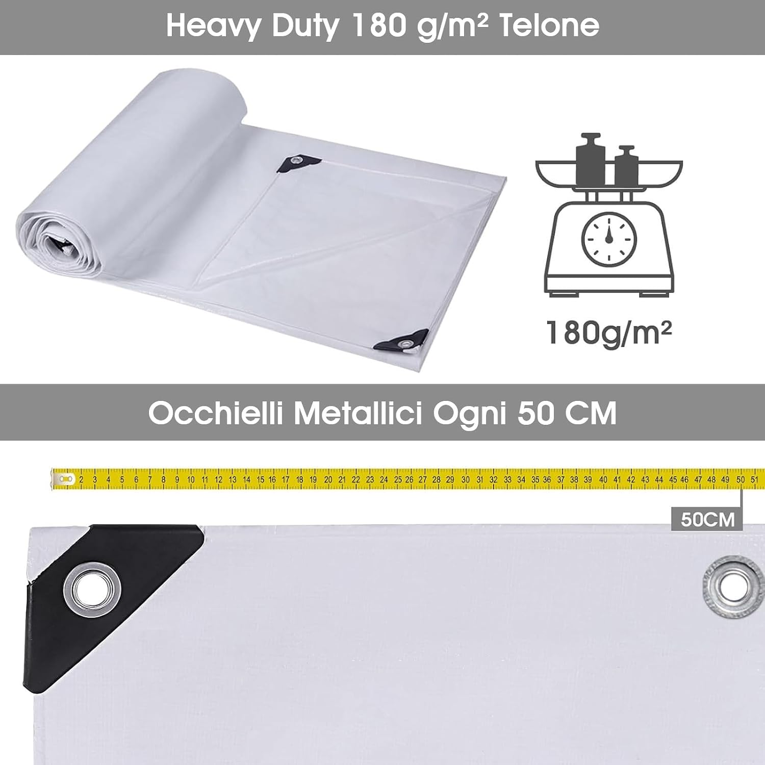 Detalle 2 de Telo Impermeabile Esterno 2x3m in PE 180 g/m² con occhielli rinforzati: telone multiuso per mobili da giardino, barche, camion e altro