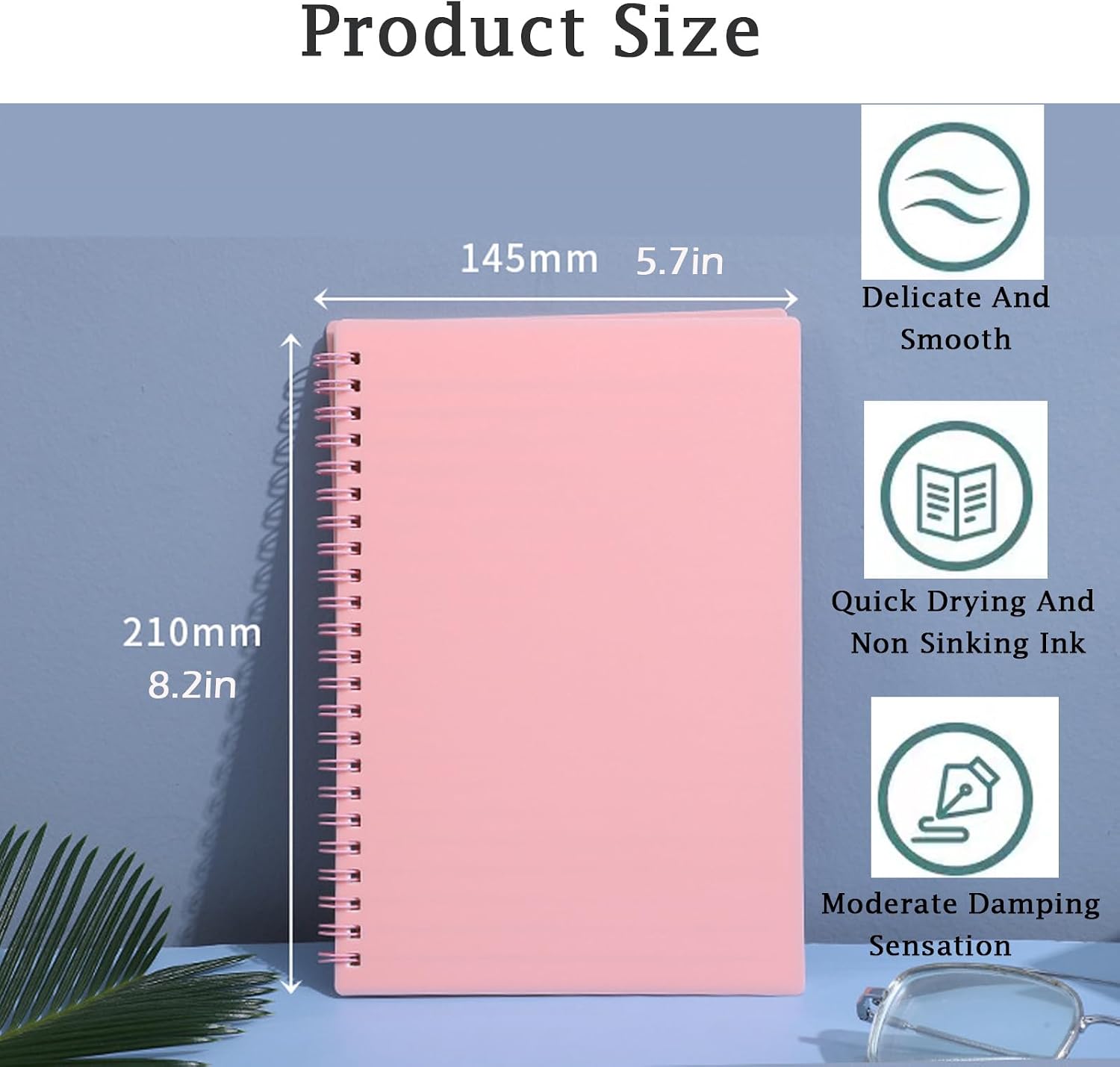 Detalle 2 de DDUP 3 Pack A5 Spiral Notebooks with Waterproof Matte Plastic Cover (Lined, 8mm) – Blue, Pink & Green
