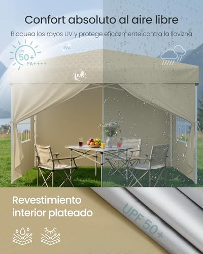 Detalle 2 de SONGMICS Cenador 3x3 m con paneles laterales GCT104LZ01 beige