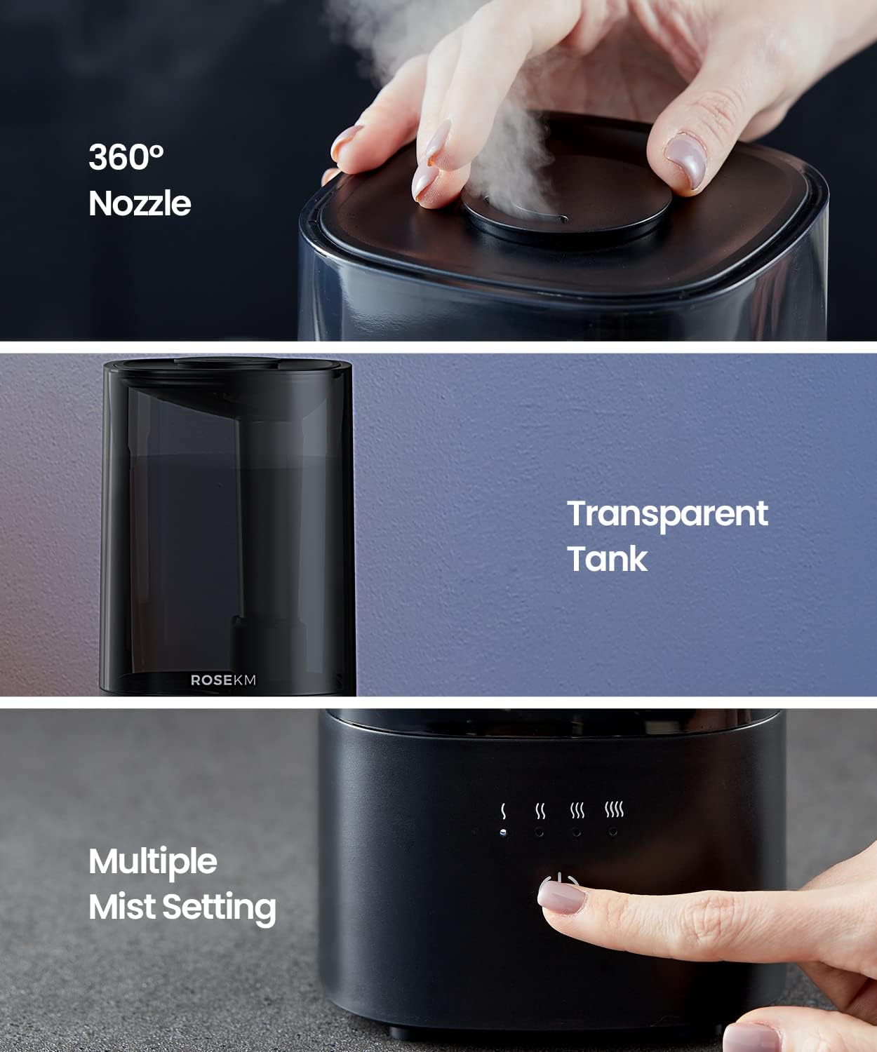 Detalle 2 de ROSEKM 2.0L Cool Mist Humidifier for Bedroom 🌫