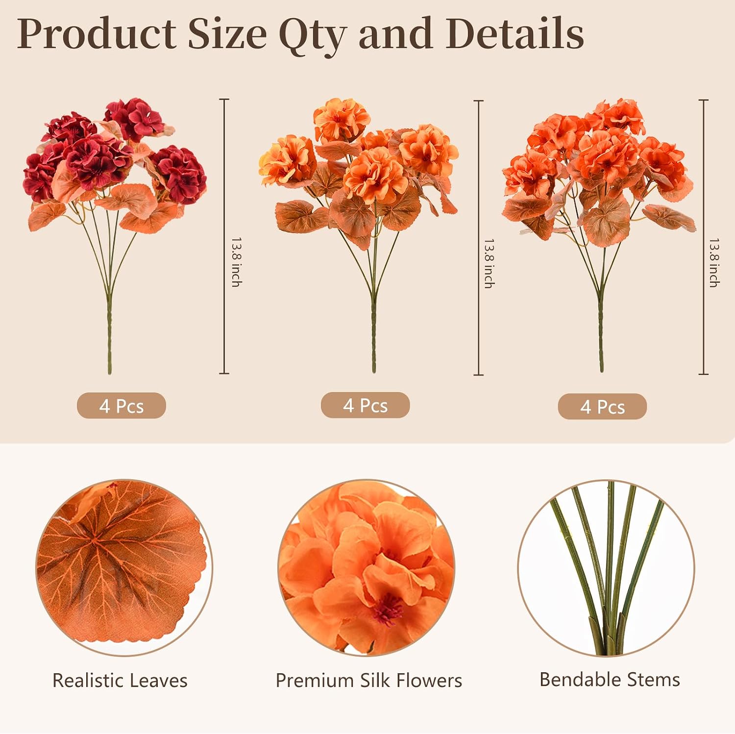 Detalle de PABREY Artificial Fall Flowers 12-Piece Set