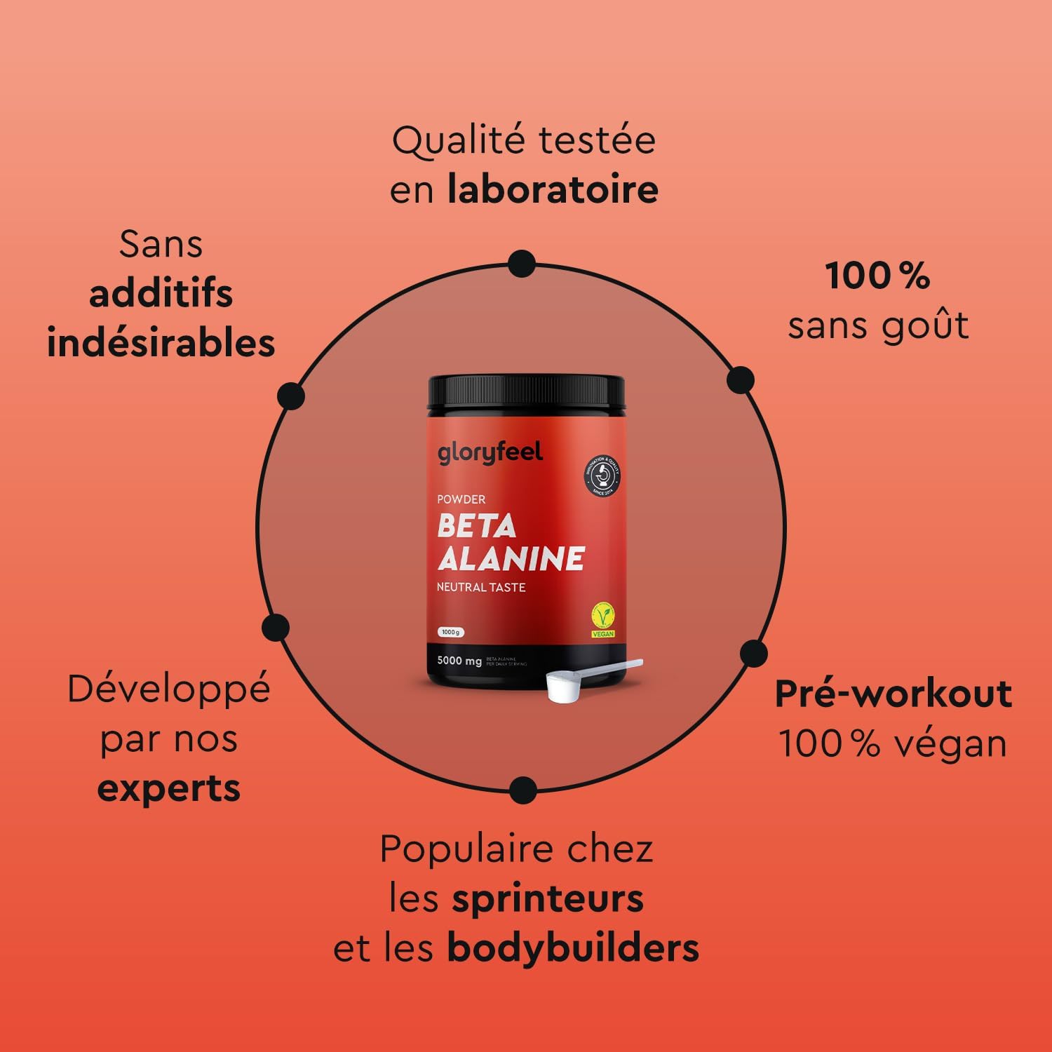 Detalle de Beta alanine en poudre 1000 g – 5000 mg par portion, pré-workout vegan +99% pur