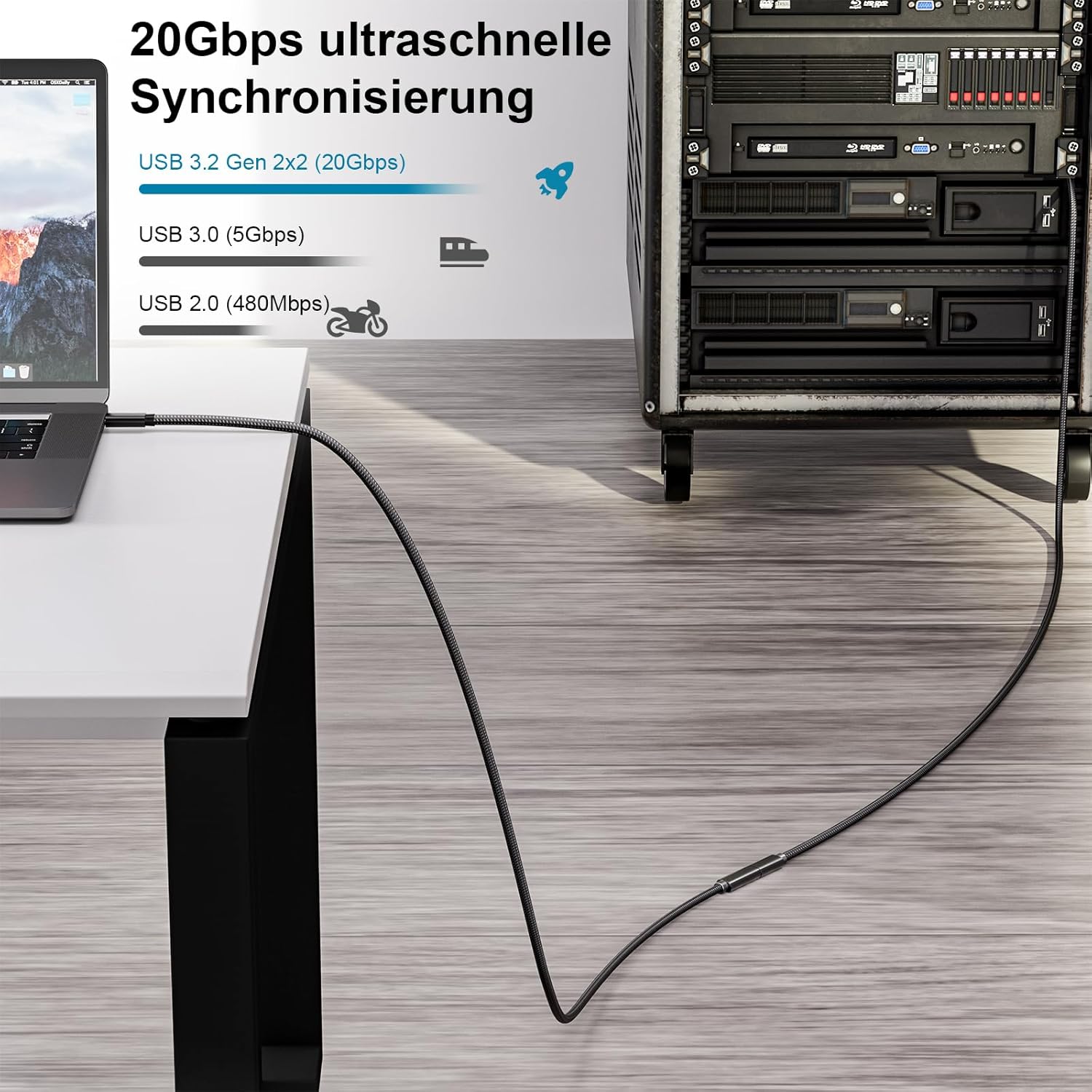 Detalle de EUDOBEL USB-C Verlängerungskabel 5 m – 20 Gbit/s, 240 W PD3.1, 5K@60Hz / 4K@144Hz, Thunderbolt 4 kompatibel