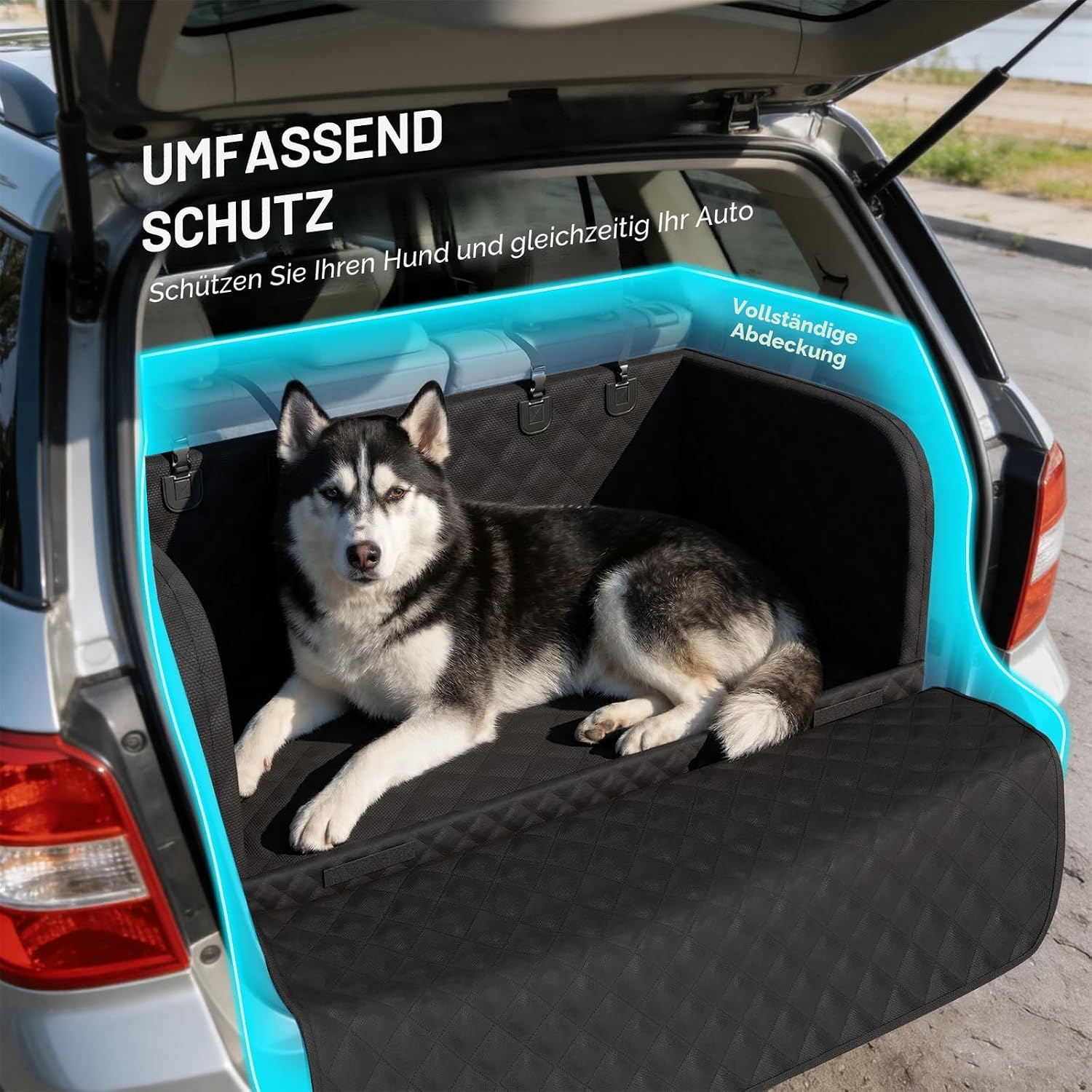 Detalle de pecute Kofferraumschutz für Hund – gesteppt mit Seiten & Ladekantenschutz (wasserdicht, kratzfest)