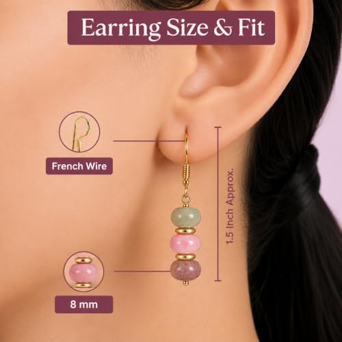 Detalle de Gempires Natural Gemstone Rondelle Bead Earrings, Multi Quartz – 8mm Drop