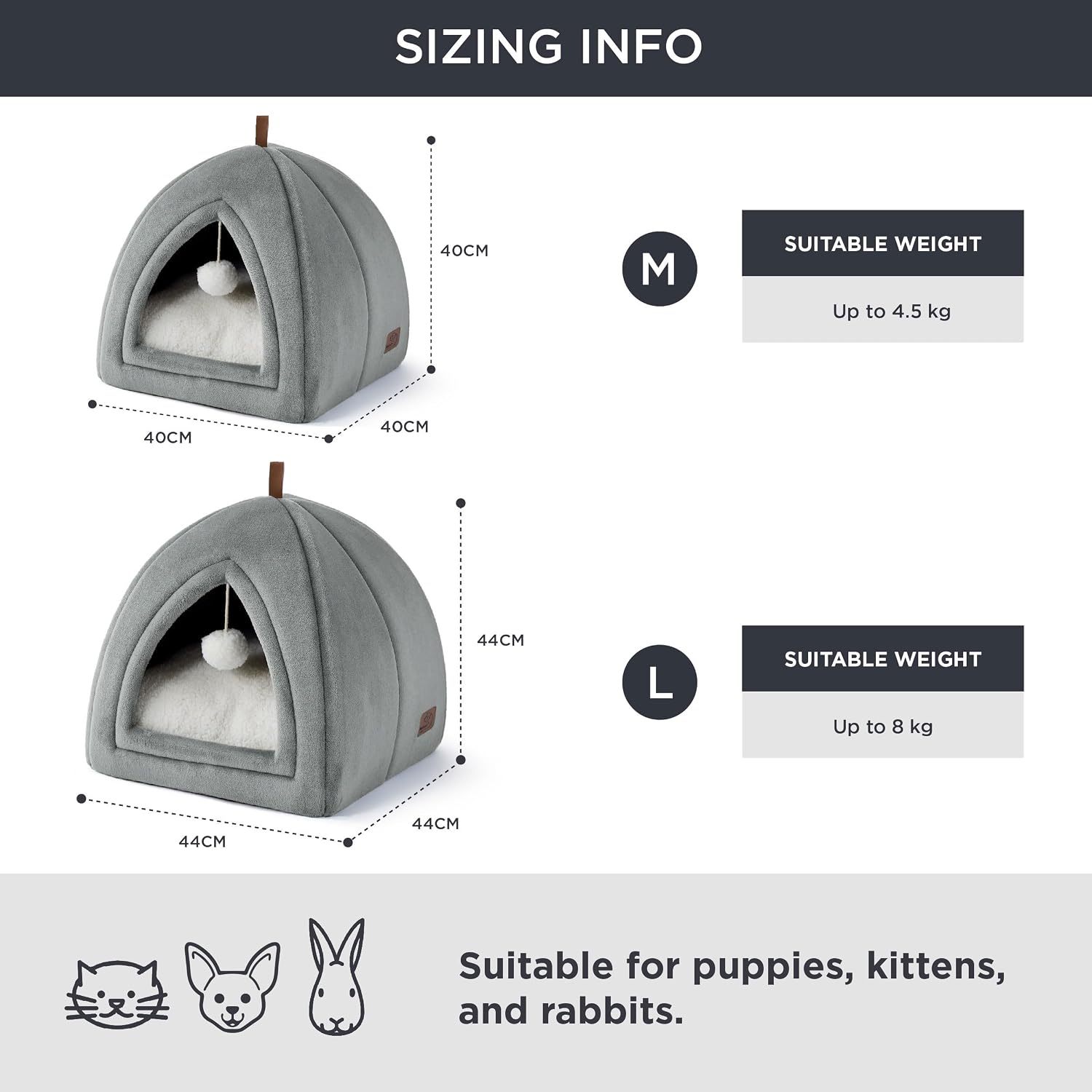 Detalle de Bedsure Cat Cave Bed Indoor with Flannel Hooded Igloo House (Grey) – 40x40x40cm foldable cat tent