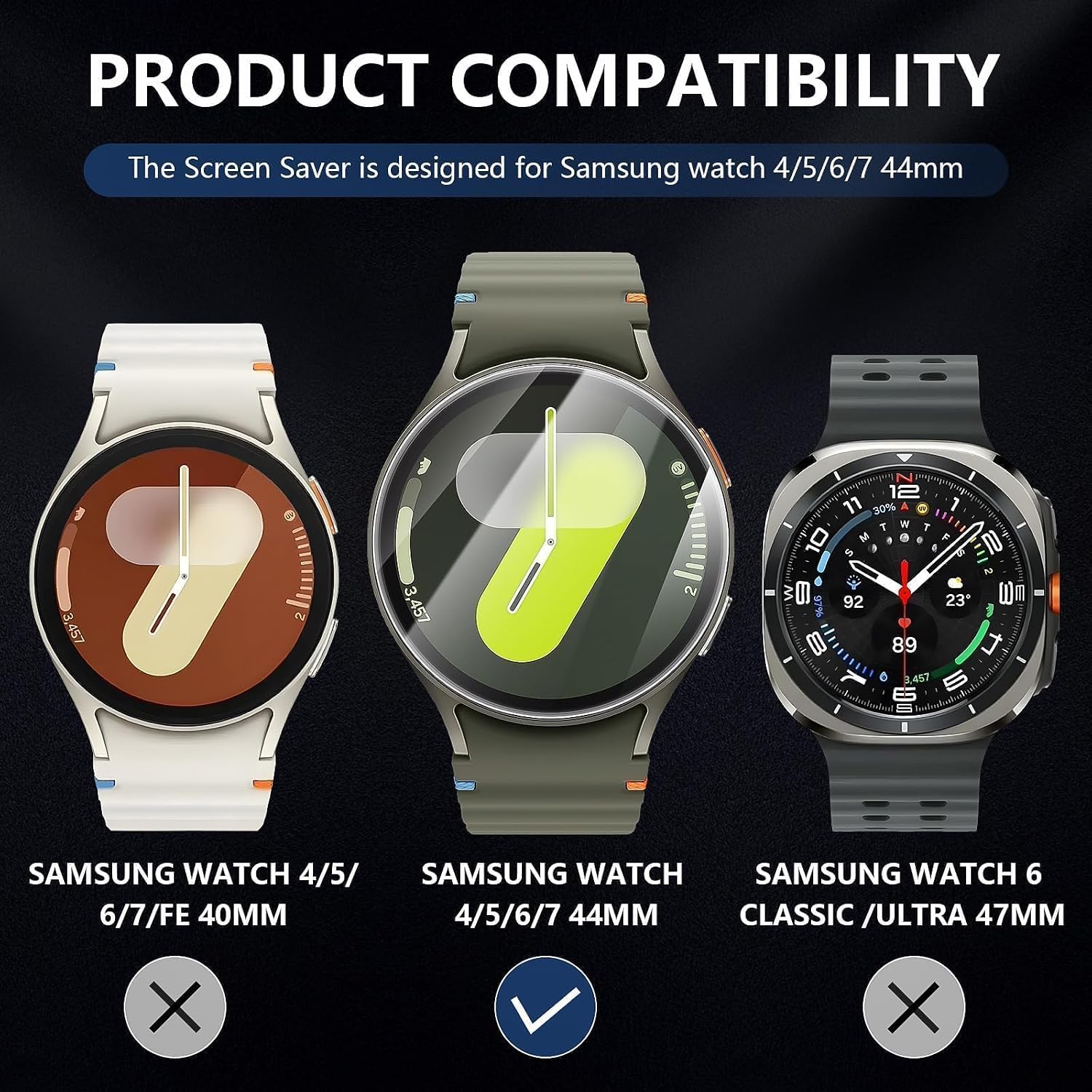 Detalle de Diruite 4-Pack Tempered Glass Screen Protectors for Samsung Galaxy Watch 7/6/5/4 (44mm)