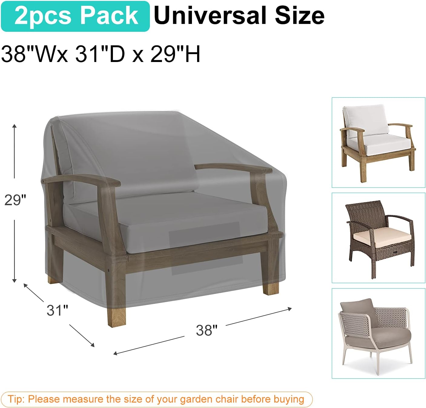 Detalle 2 de BROSYDA BSD-001 Outdoor Patio Chair Covers, 2-Pack Waterproof Oxford, Black