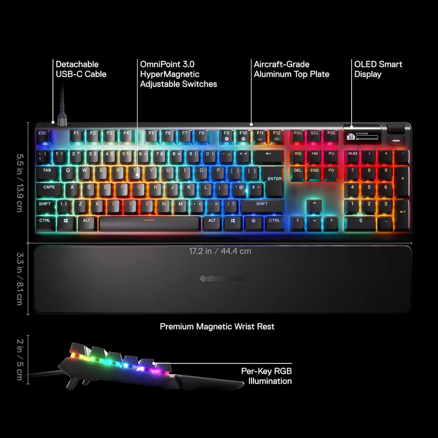 Detalle de SteelSeries Apex Pro Gen 3 – Gaming-Tastatur mit Hall-Effekt-Switches und OmniPoint 3.0