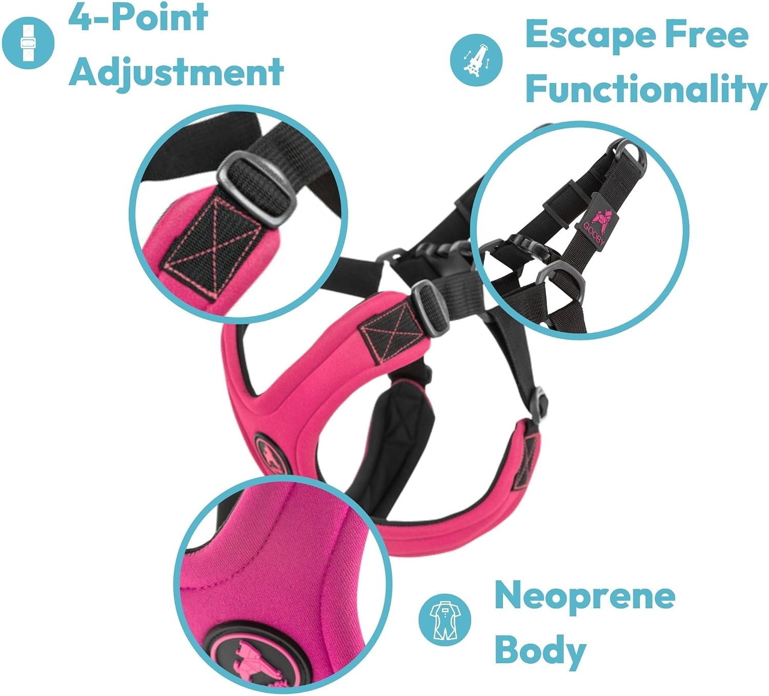 Detalle 2 de Gooby Escape Free — sportowe szelki dla psa, niebieskie, neoprenowe, z regulacją