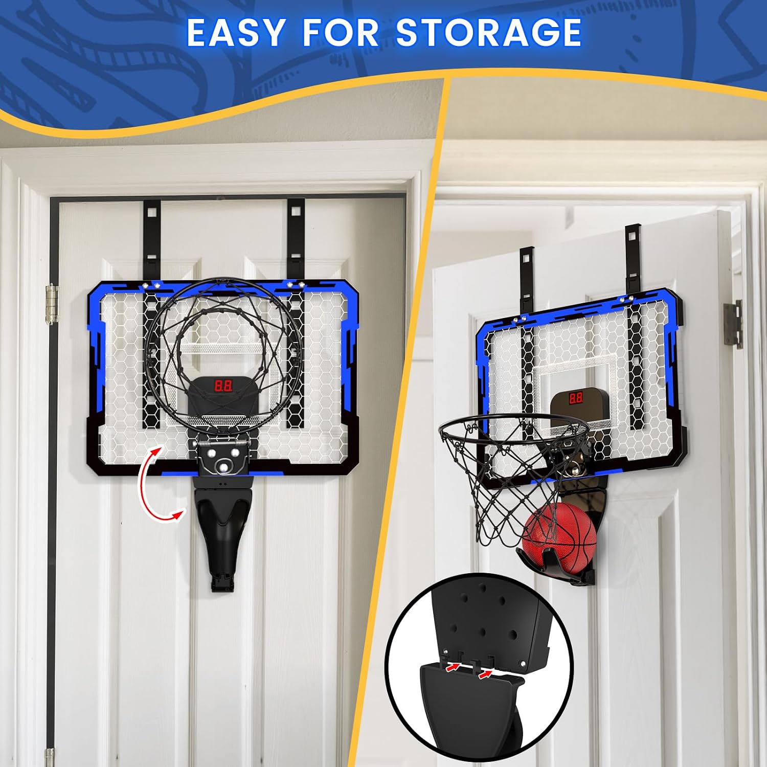 Detalle de QDRAGON Mini Basketball Hoop with Scoreboard, 7 LED Lights and Breakaway Rim