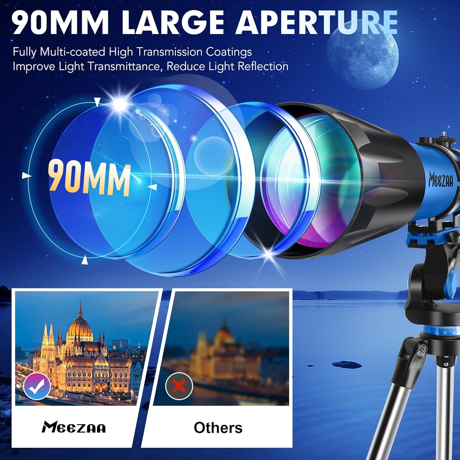 Thumbnail 1 de MEEZAA 90mm Refractor Telescope for Beginners