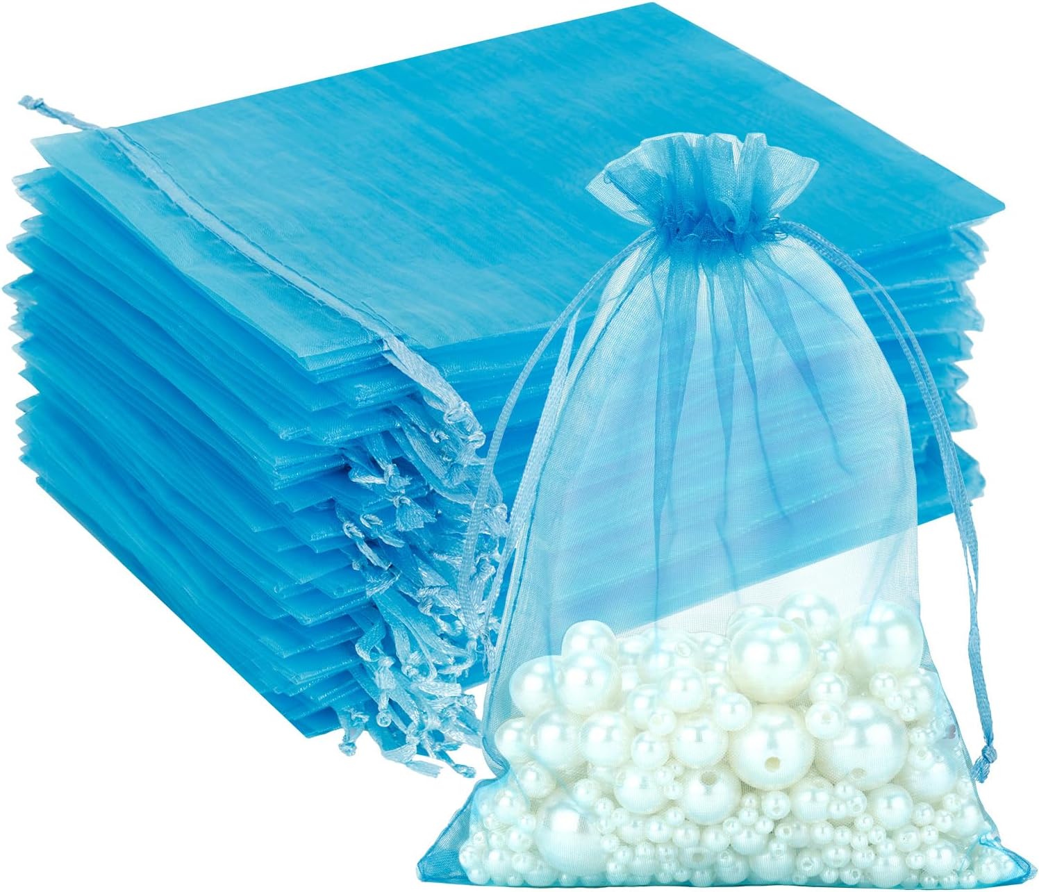 Detalle de G2PLUS Lake Blue Organza Gift Bags (13x18 cm) – Clear Mesh Pouches, 100 Pack