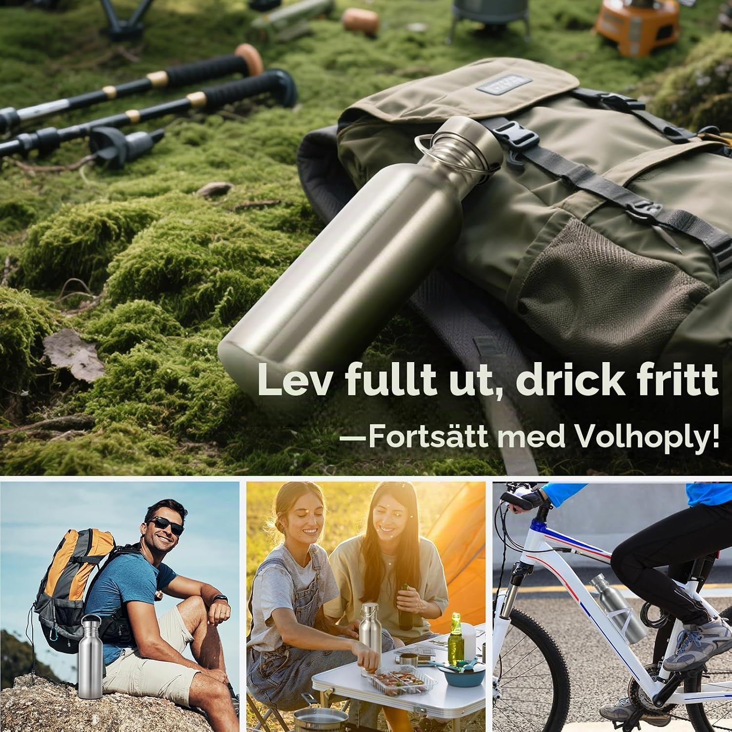 Detalle 2 de Volhoply Volhoply-DCB vattenflaskor, 4-pack i rostfritt stål med bred öppning