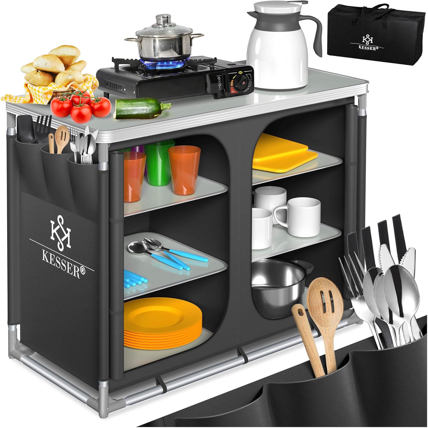 Detalle de KESSER Campingküche F6 – Tragetasche inklusive, robustes Aluminiumgestell, kompakte Reiseküche