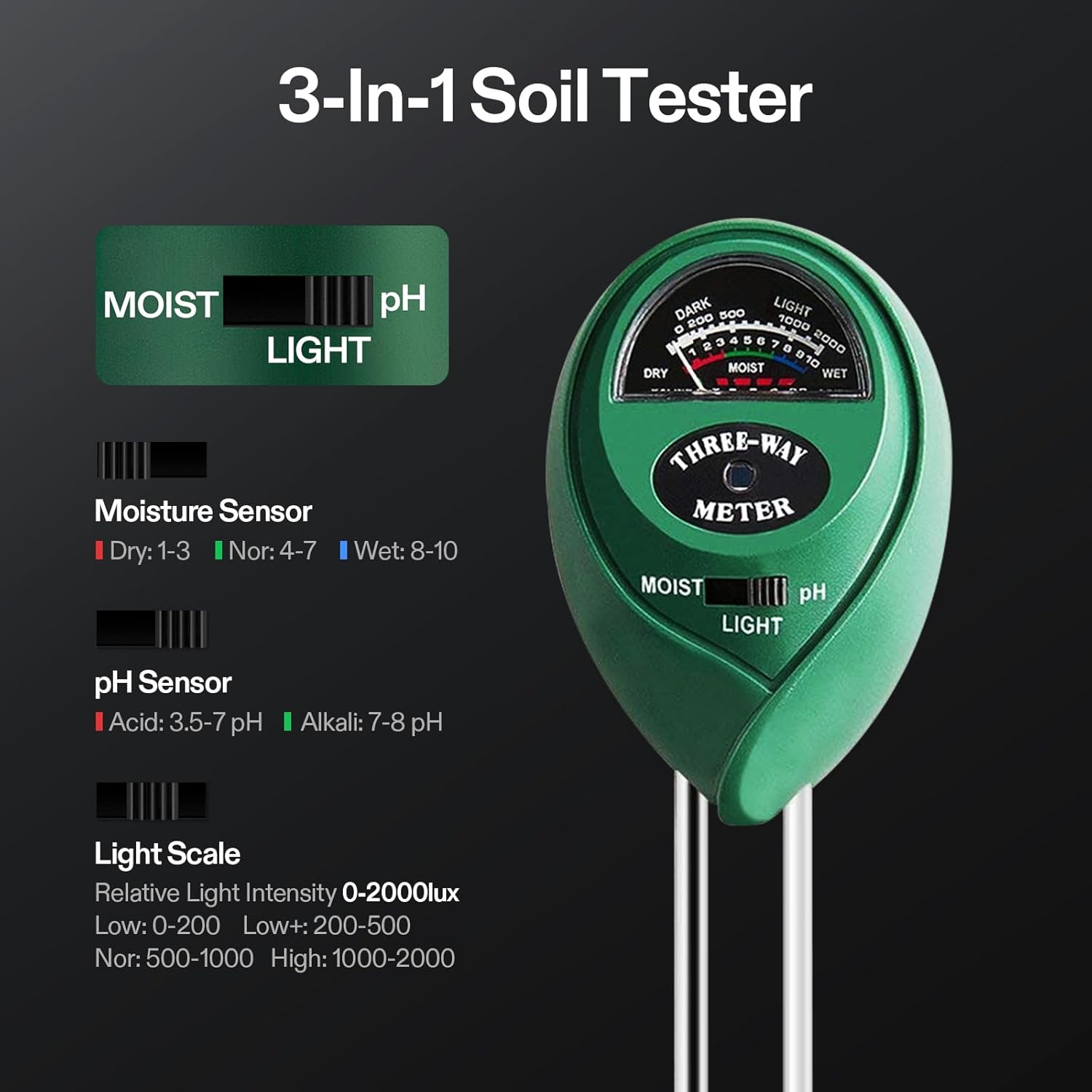 Thumbnail 5 de VIVOSUN Misuratore digitale 3-in-1 di pH, TDS e umidità del terreno con elettrodo in titanio