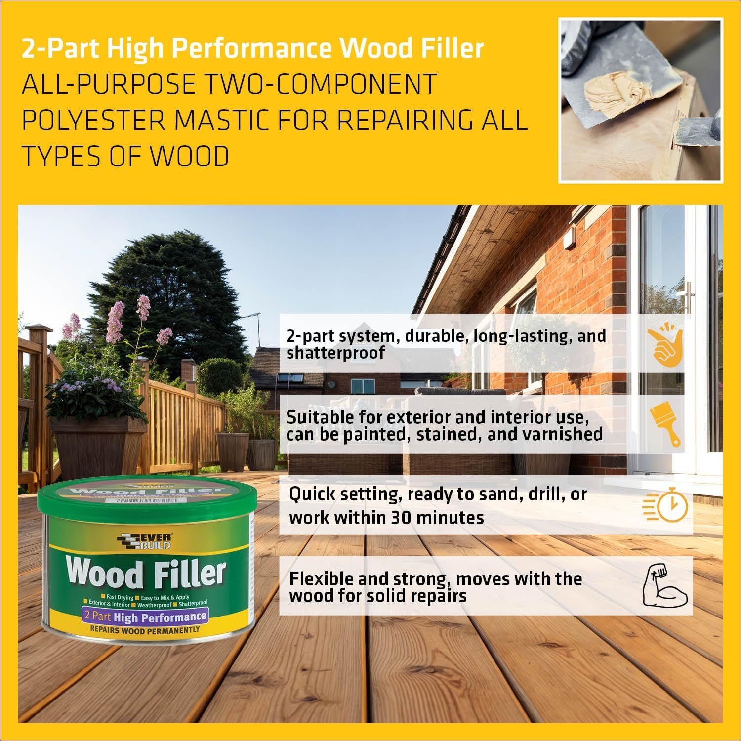 Thumbnail 2 de Everbuild 2-Part High Performance Wood Filler – Pine, 500g