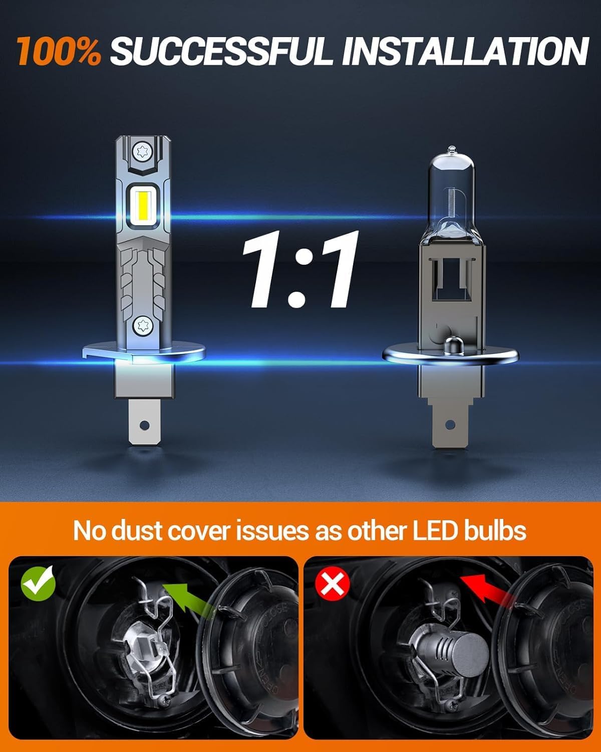 Thumbnail 1 de SEALIGHT H1 LED Bulbs 33000LM: illuminazione ad alte prestazioni in confezione da 2 (6500K, raffreddamento 15000RPM, plug-and-play)