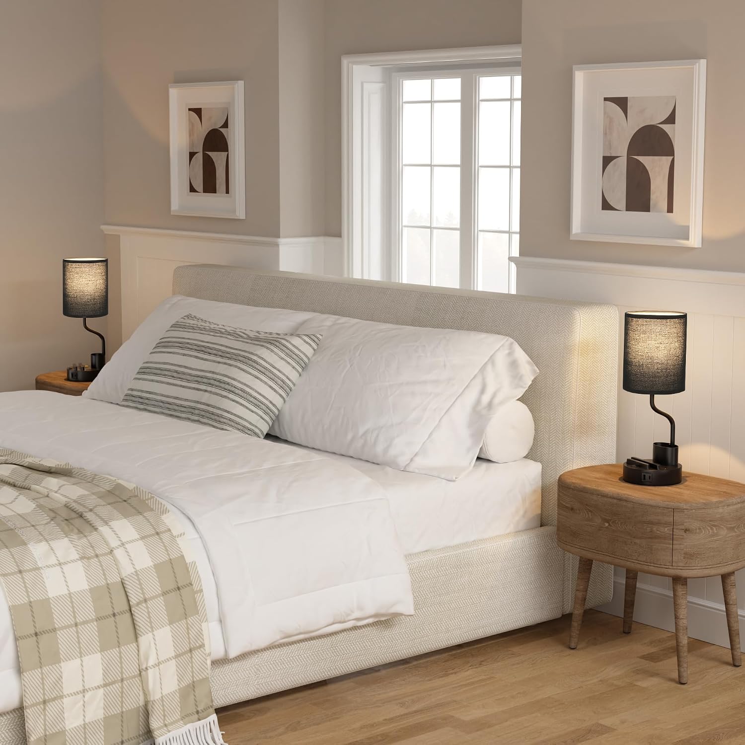 Detalle de Fenmzee Lamps 23 Bedside Table Lamps, Set of 2, with USB-A/C and 3 Color Temperatures