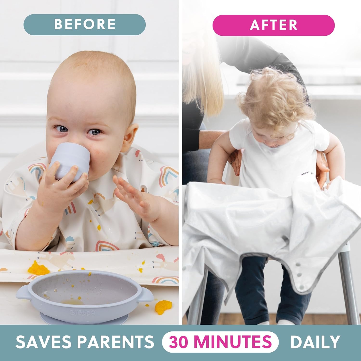 Detalle de BIBaDO Short Sleeve Baby Bibs (6–36 Months): Coverall Weaning Bib for Messier Mealtimes