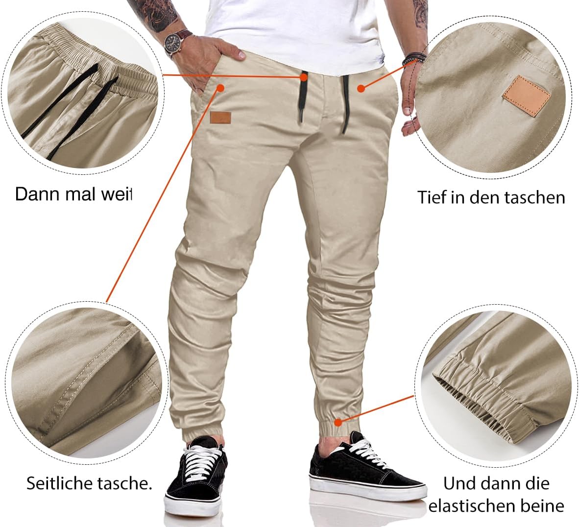 Thumbnail 3 de JMIERR Herren Cargo-Chino Jogginghose aus Baumwolle mit elastischem Bund und Kordelzug