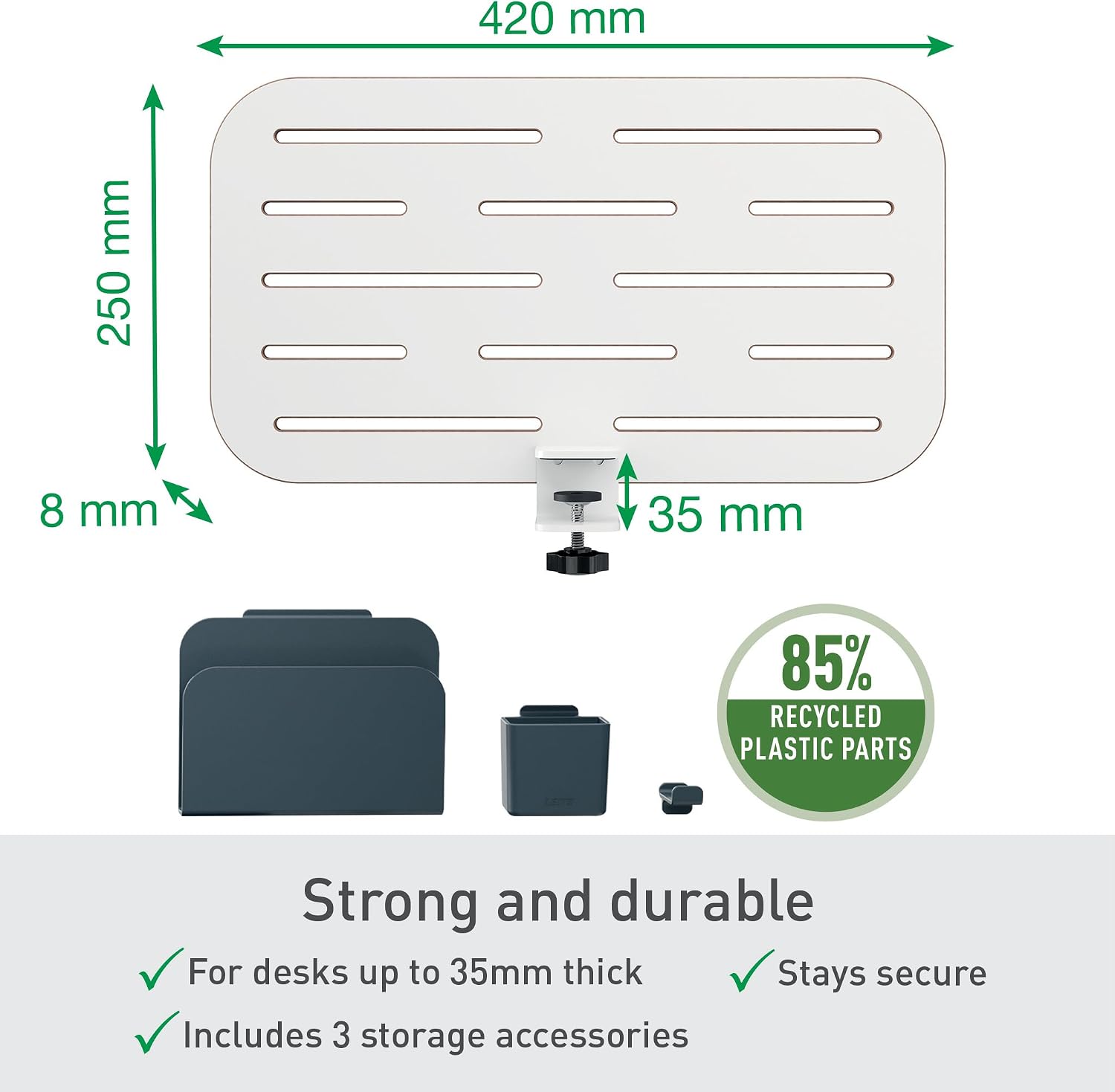 Thumbnail 1 de Leitz Ergo Small Pegboard Desk Organiser 65480000 (White) with Desk Tidy Accessories
