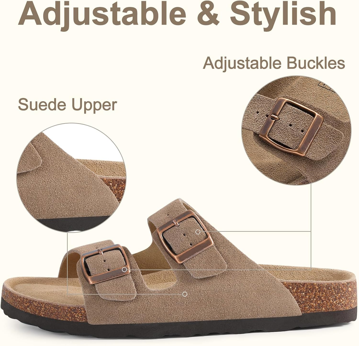 Detalle 2 de KIDMI Women Vegan Sandals Arch Support Cork Footbed Slide, Mocha 5