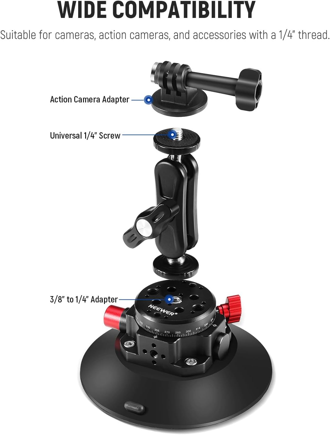 Detalle de NEEWER 6" Suction Cup Mount with GoPro Compatibility CA013