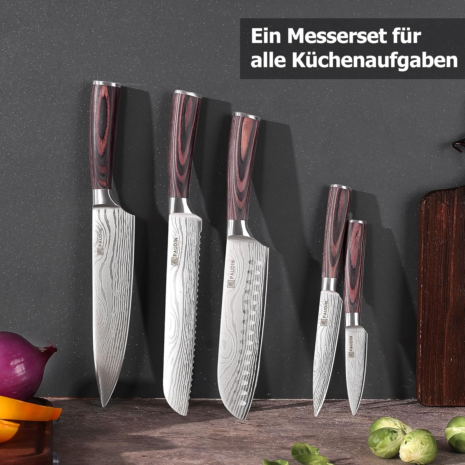Detalle de PAUDIN Juego de Cuchillos de Cocina Profesional 🔪 Set de 5