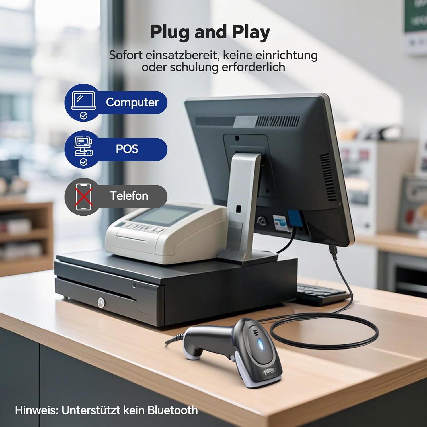 Thumbnail 2 de Eyoyo Barcode Scanner EY-034 (1D/2D/QR) kabelgebunden – Handheld für PC, Mac und Laptop