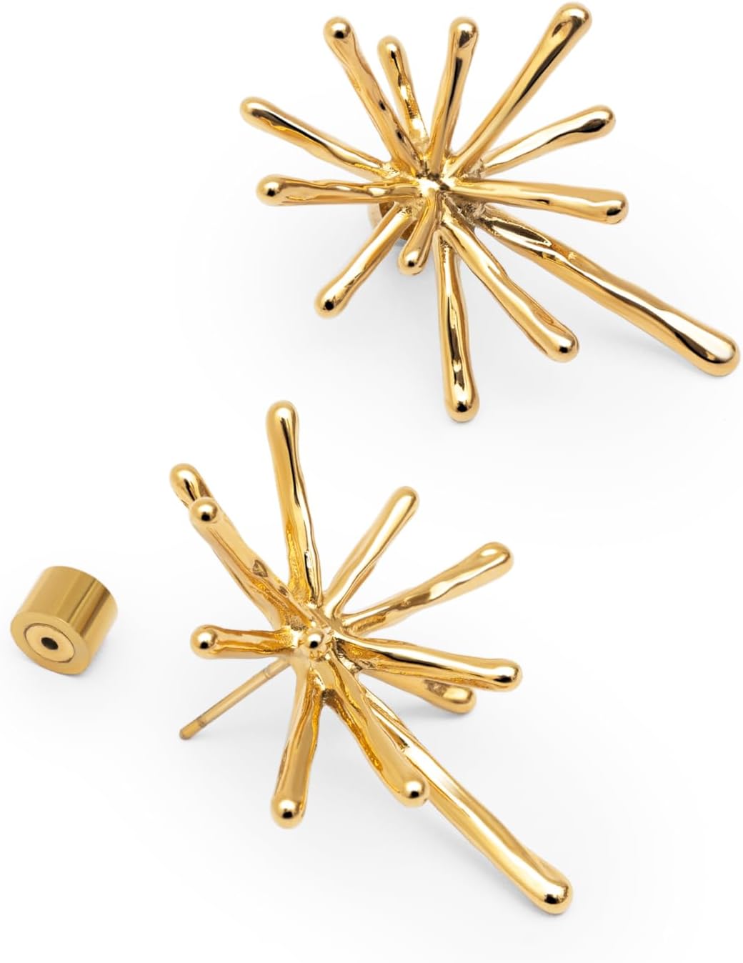Detalle 1 de SINGULARU Orecchini Nova in acciaio con finitura oro 18Kt – Stella, chiusura in silicone