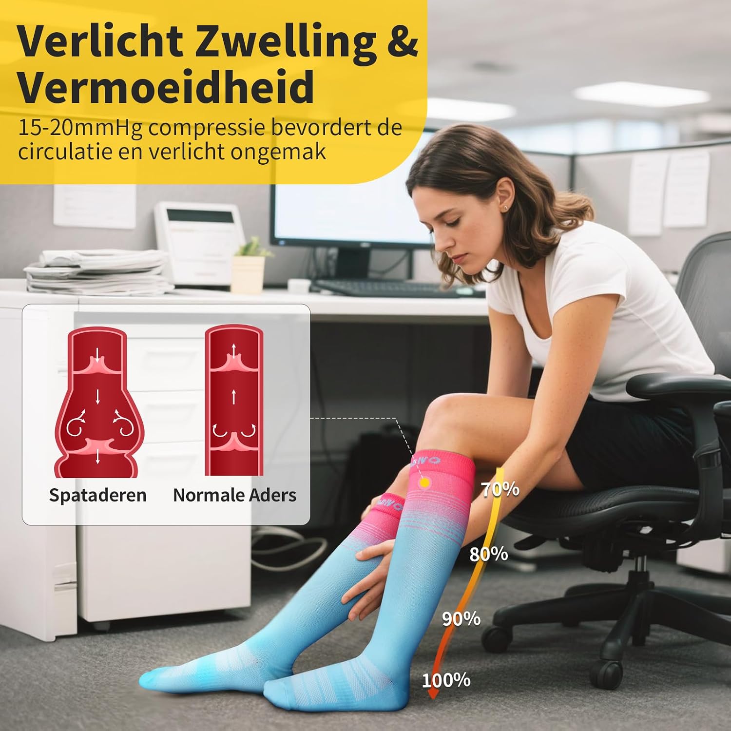 Detalle de CAMBIVO compressiekousen, 3 paar kniekousen van 15-20 mmHg