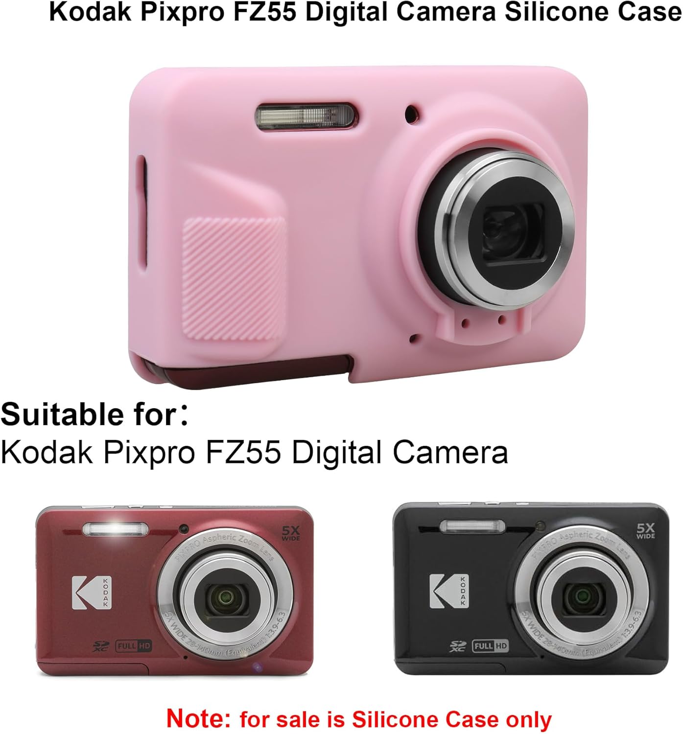 Thumbnail 1 de Elonbo Silicone Case for Kodak PIXPRO FZ55 — Soft, Protective Snap-On Cover (Pink)