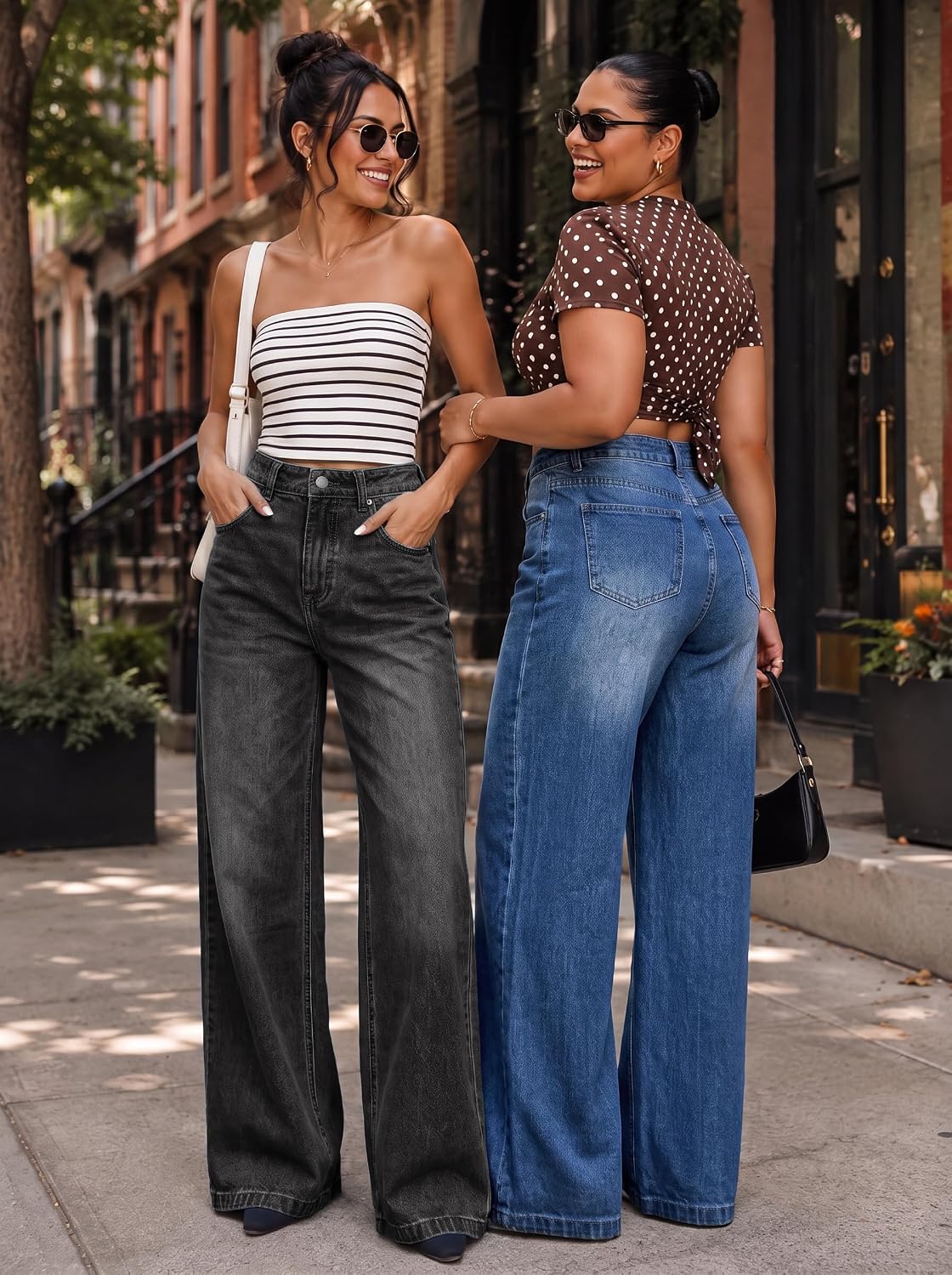 Detalle de EMMIOL Women Baggy Jeans (Mid-Low Waist) Boyfriend Streetwear Vintage Wide-Leg Denim Pants