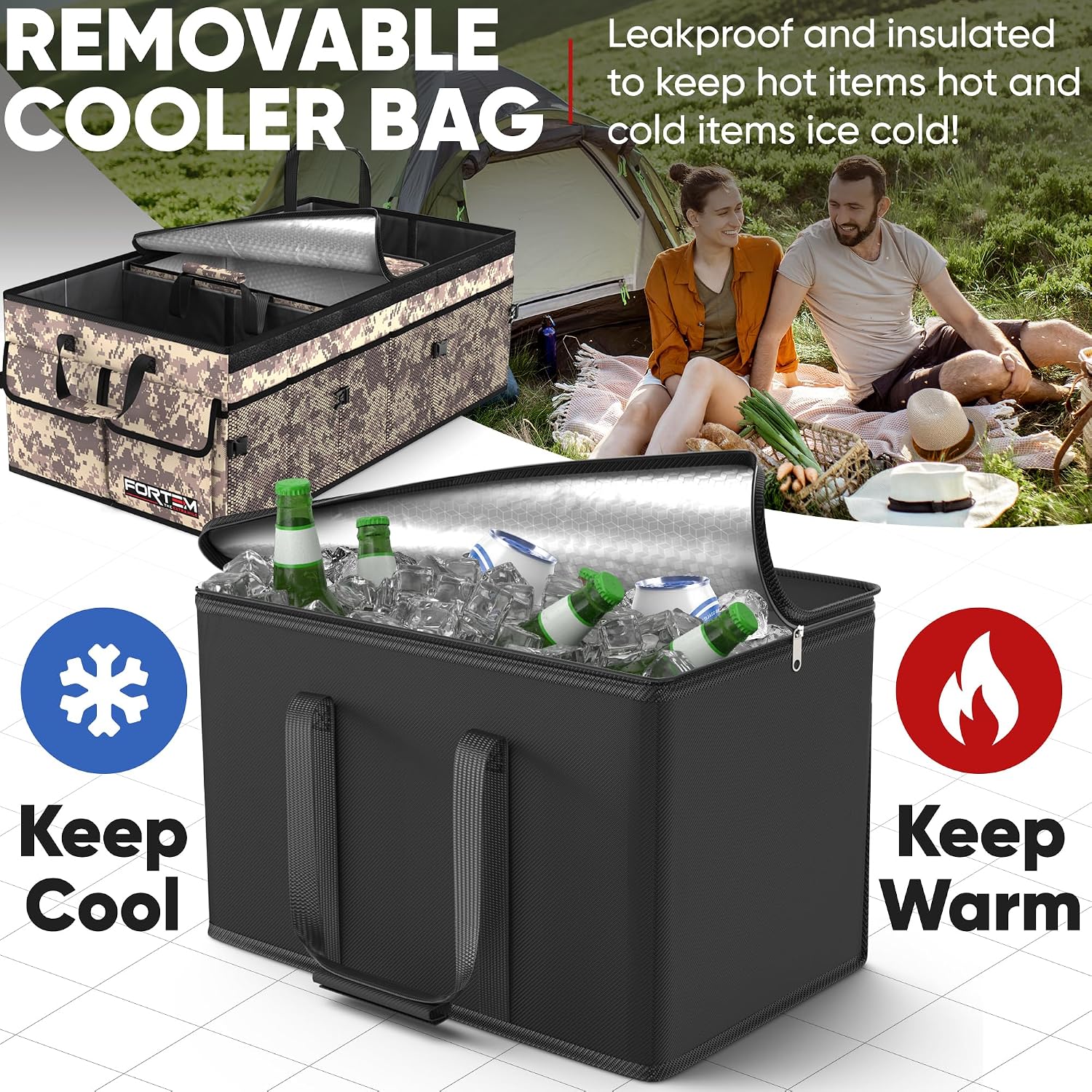 Thumbnail 1 de FORTEM Car Boot Organiser (Collapsible SUV Trunk Organizer, 105L) with Non-Slip Base and Securing Straps
