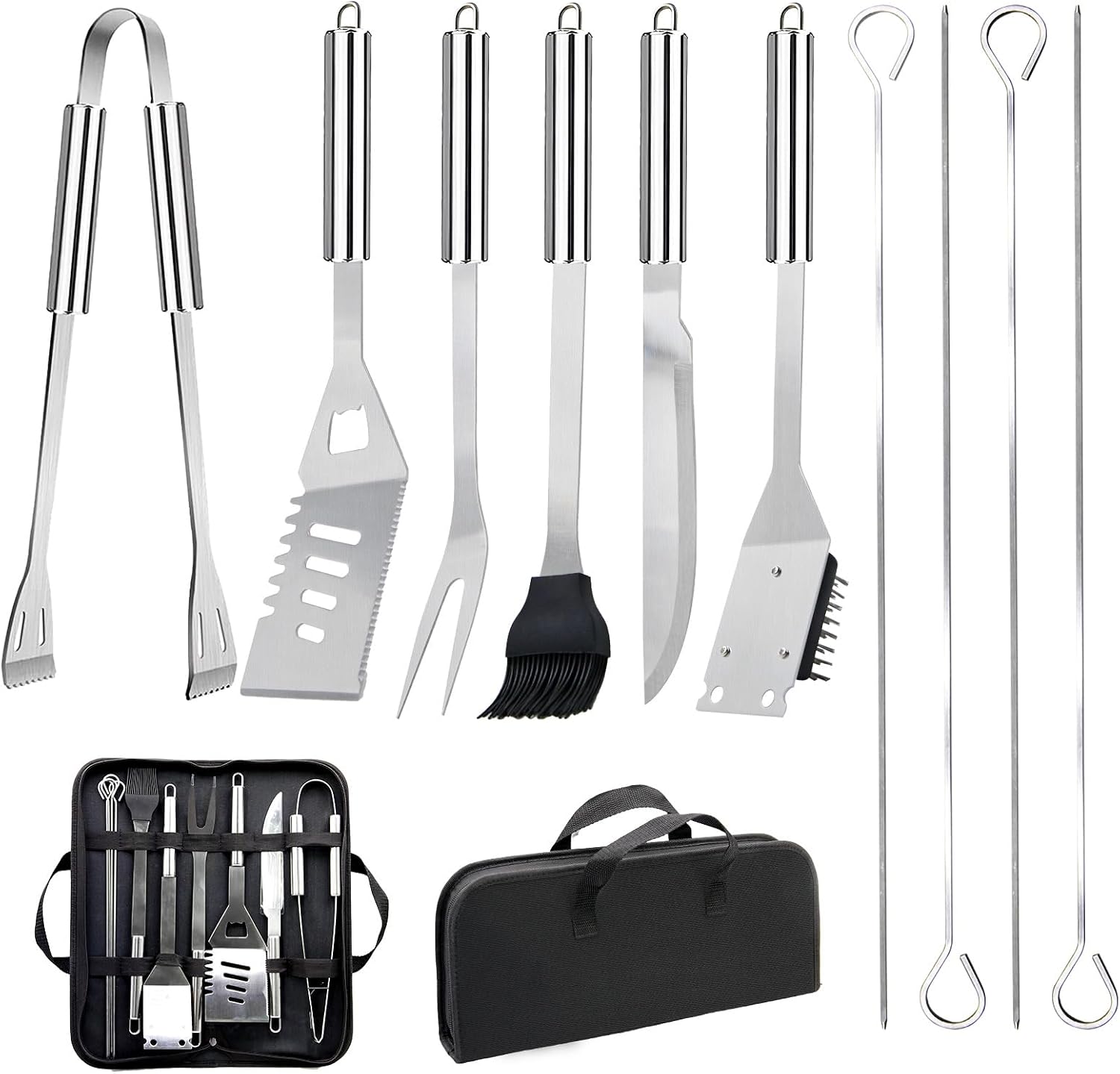 Detalle de MUYFIO JLT-SS11 BBQ Tool Set, 11-Piece Stainless Steel Kit with Carrying Bag
