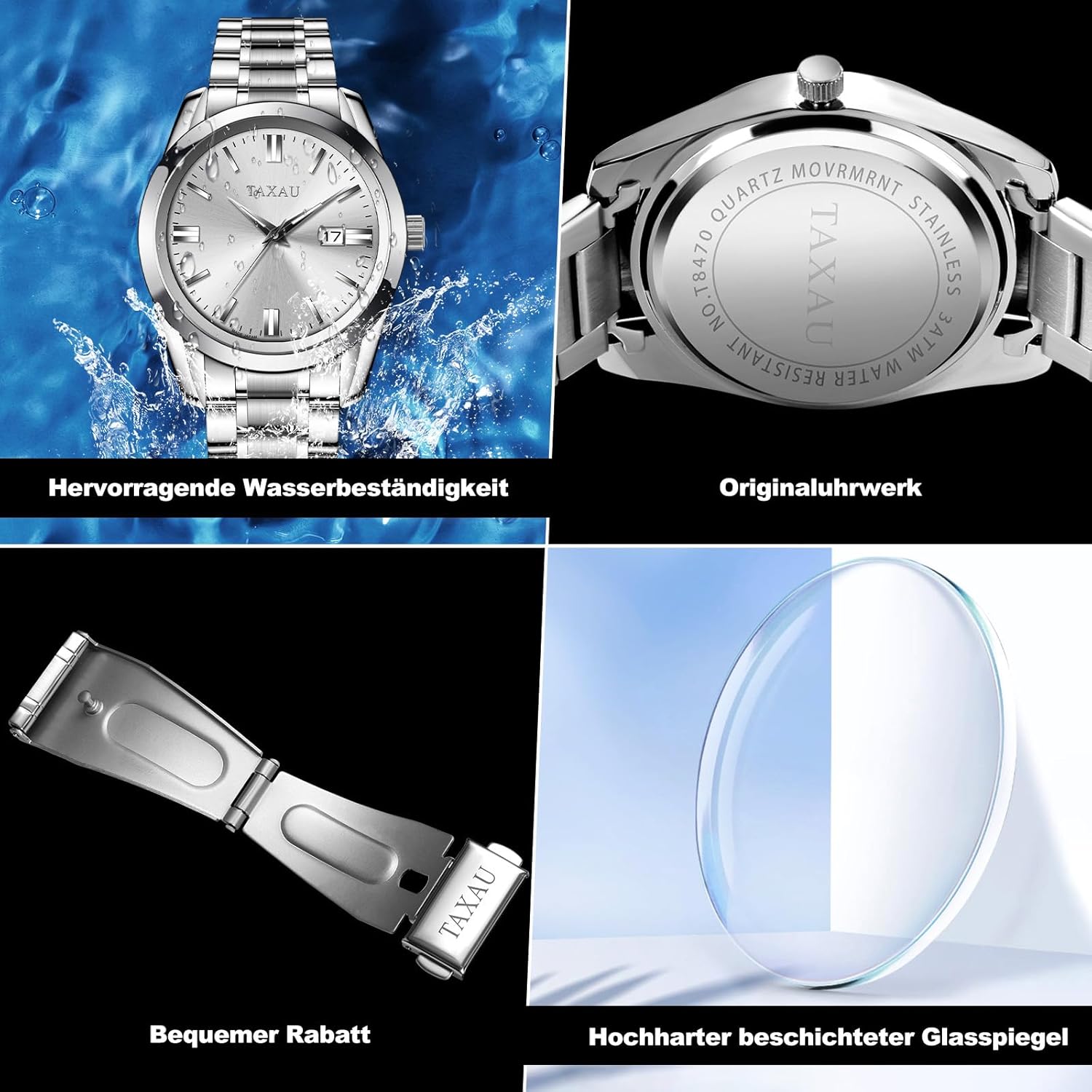 Thumbnail 4 de Taxau Herrenuhr – Wasserdicht, Edelstahl, klassisches Design mit Datum