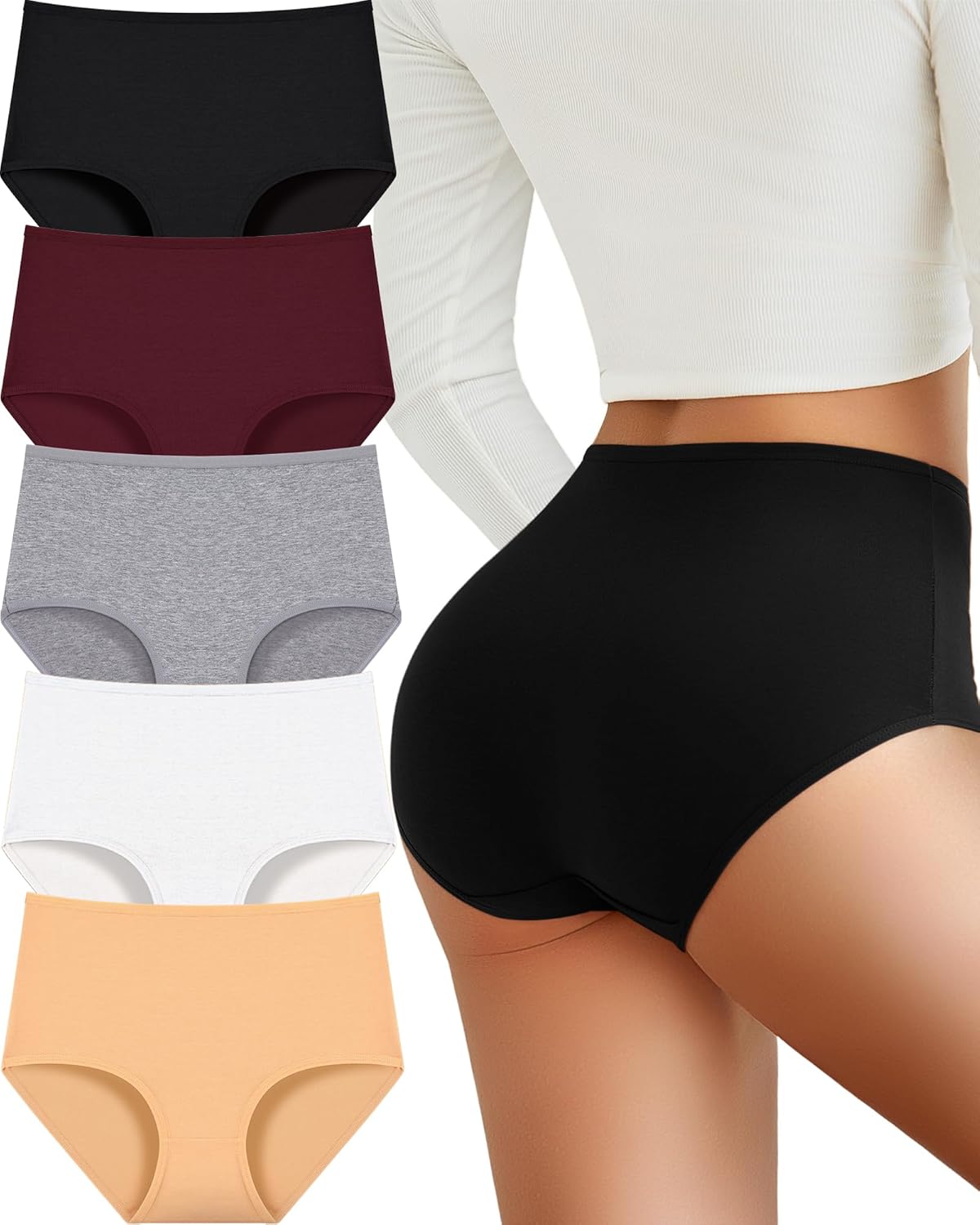 Detalle 2 de UNDER THE SEA Cotton High-Waisted Full-Coverage Briefs for Women (5-Pack) in Plus Sizes