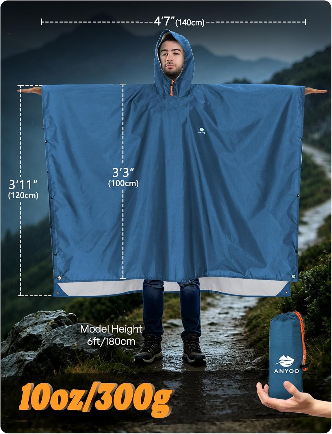 Thumbnail 1 de ANYOO Leichter wasserdichter Regenponcho – atmungsaktiv, faltbar und vielseitig