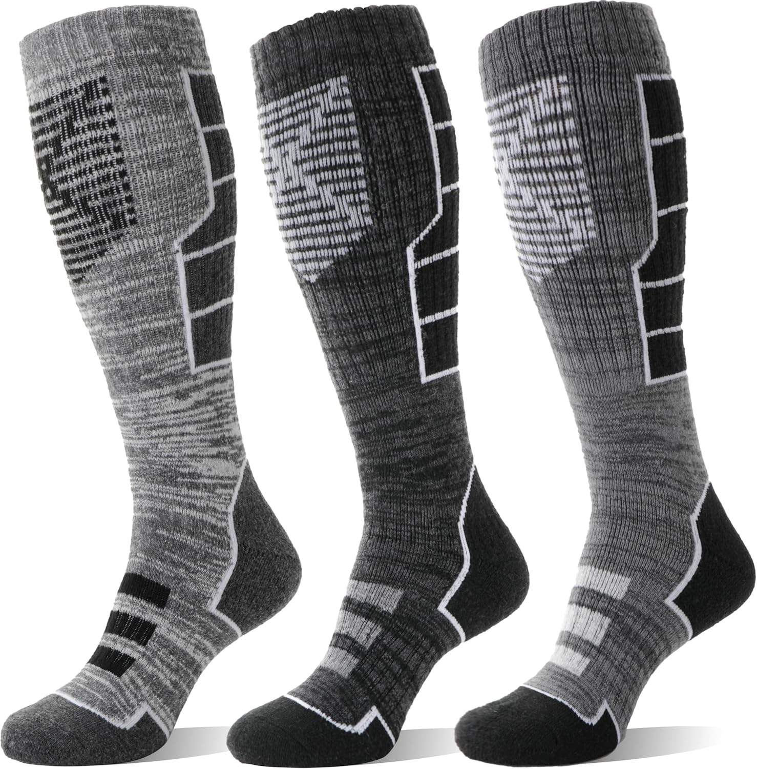 Detalle de Anlisim 3 Pairs Merino Wool Ski Socks, Knee-High with Cushioning and Arch Support