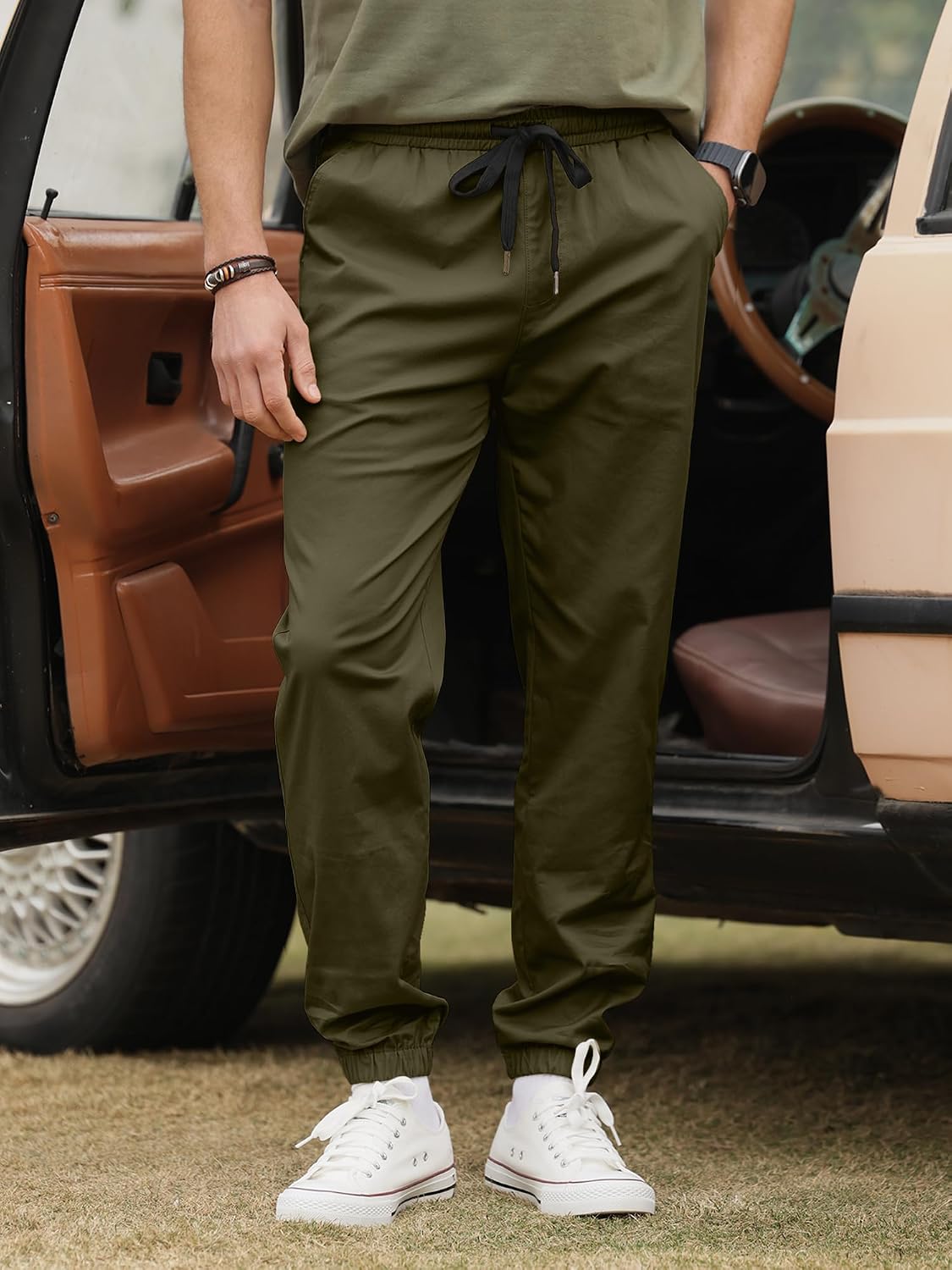 Detalle de HOTake Men's Chino Jogger Pants, Polyester Blend