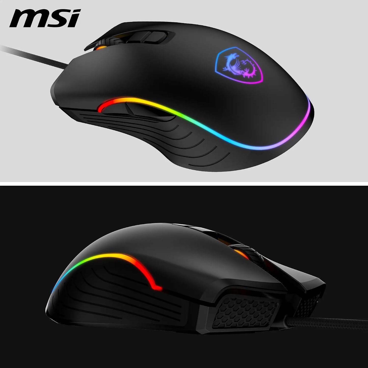 Detalle 2 de msi FORGE GM300 mouse da gaming cablato con sensore ottico 7200 DPI, 7 pulsanti e RGB