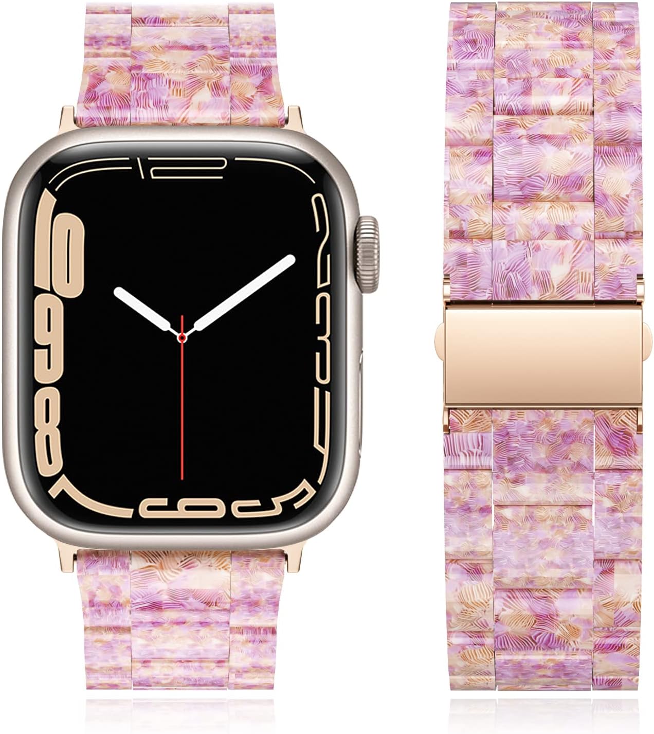 Detalle de Tuocal Resin Strap for Apple Watch (38-42mm) with Rosegold Stainless Buckle – Lightweight, Elegant Resin Band