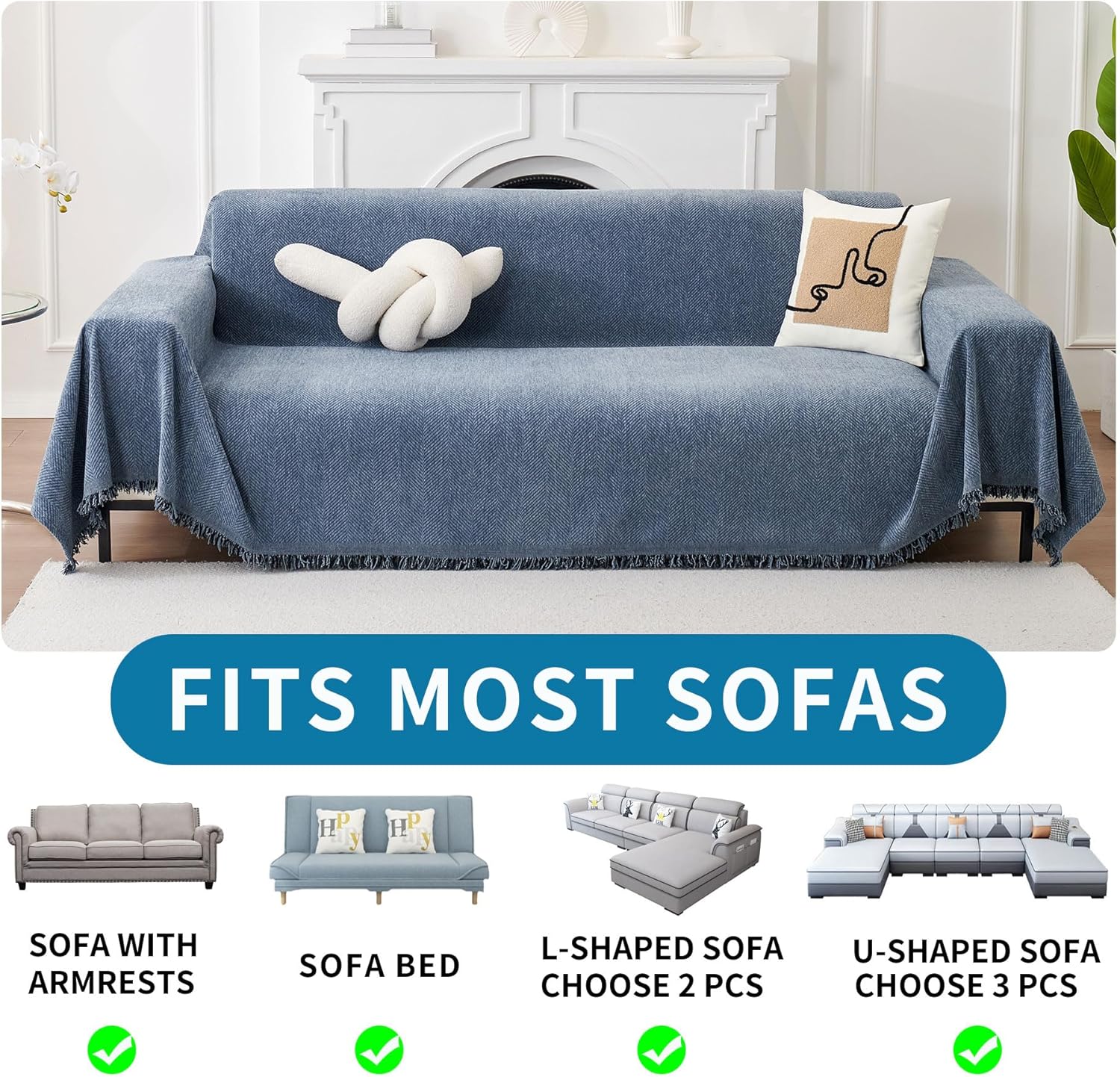 Thumbnail 5 de HAOMAIJIA Non Slip 3-Cushion Sofa Cover in Blue (91"x150")