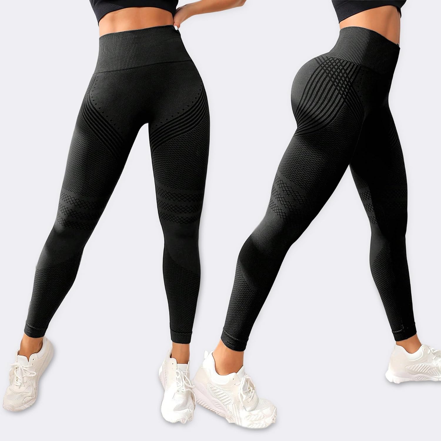 Detalle 2 de Leggins Anticellulite Donna: Lunghi, Compressione Push Up e Vita Alta per Yoga, Pilates e Fitness