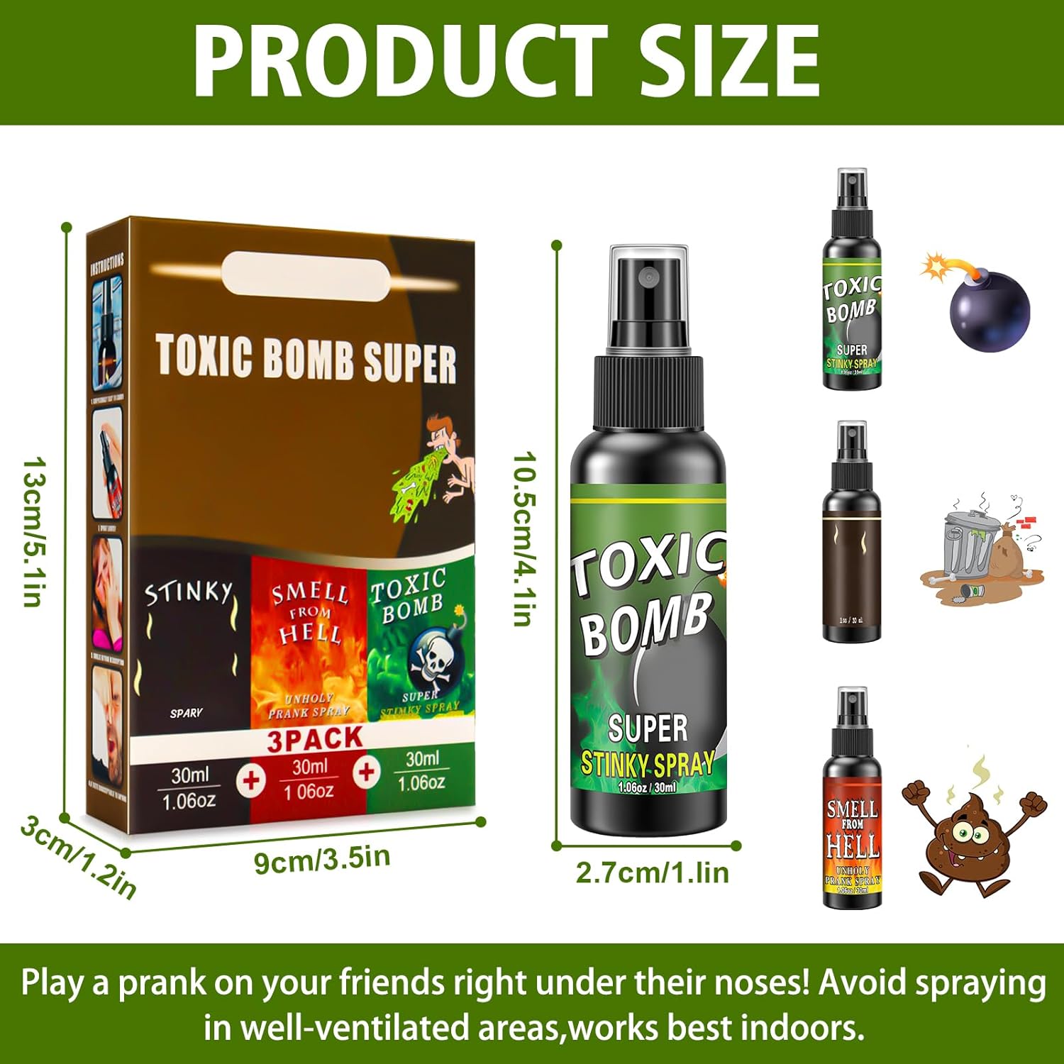 Thumbnail 1 de Fialette Puzzolenti: set da 3 flaconi spray puzzolente da 30 ml (scherzi per Halloween, Carnevale e feste)