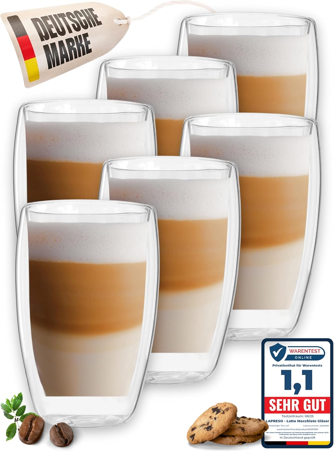 Thumbnail 6 de LAPRESO® Latte Macchiato Gläser doppelwandig (6er-Set, 350 ml) aus Borosilikatglas – Thermo-Cup Design