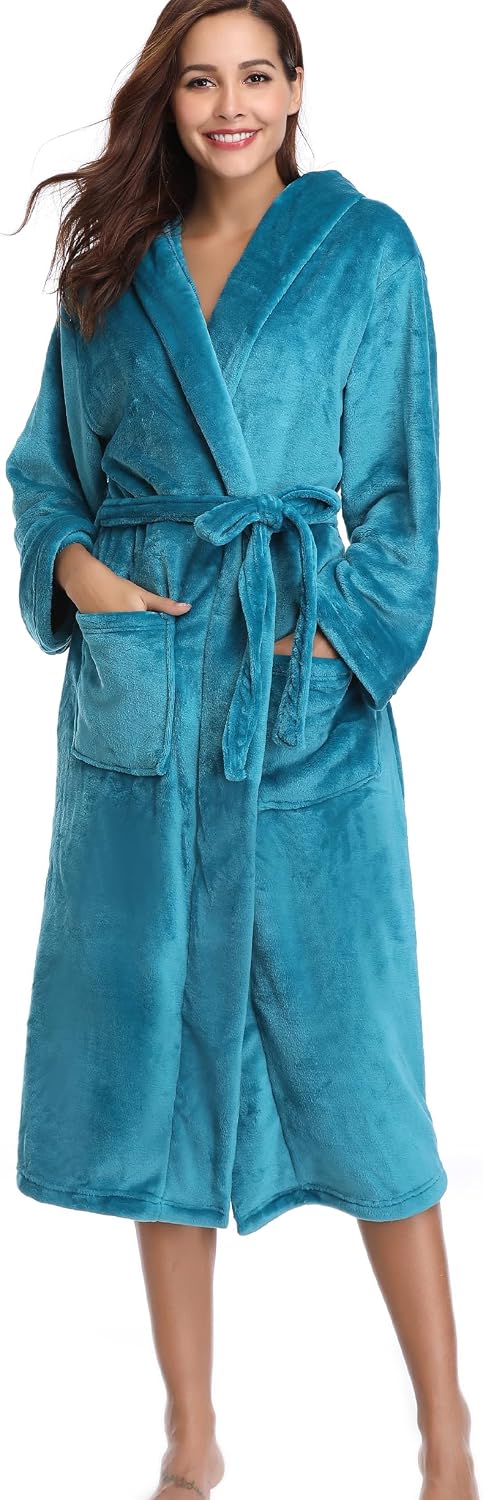 Thumbnail 1 de Vlazom Robe de chambre polaire pour femme à capuche, peignoir en flanelle chaude et douce