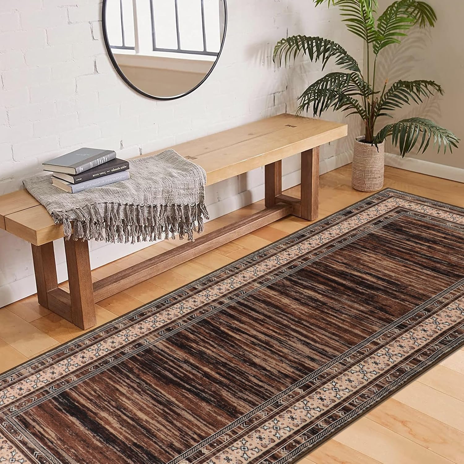 Thumbnail 1 de IMIYOKU Modern Braun Läufer Teppich für Flur – rutschfest, waschbar, Kurzflor (80x300 cm)