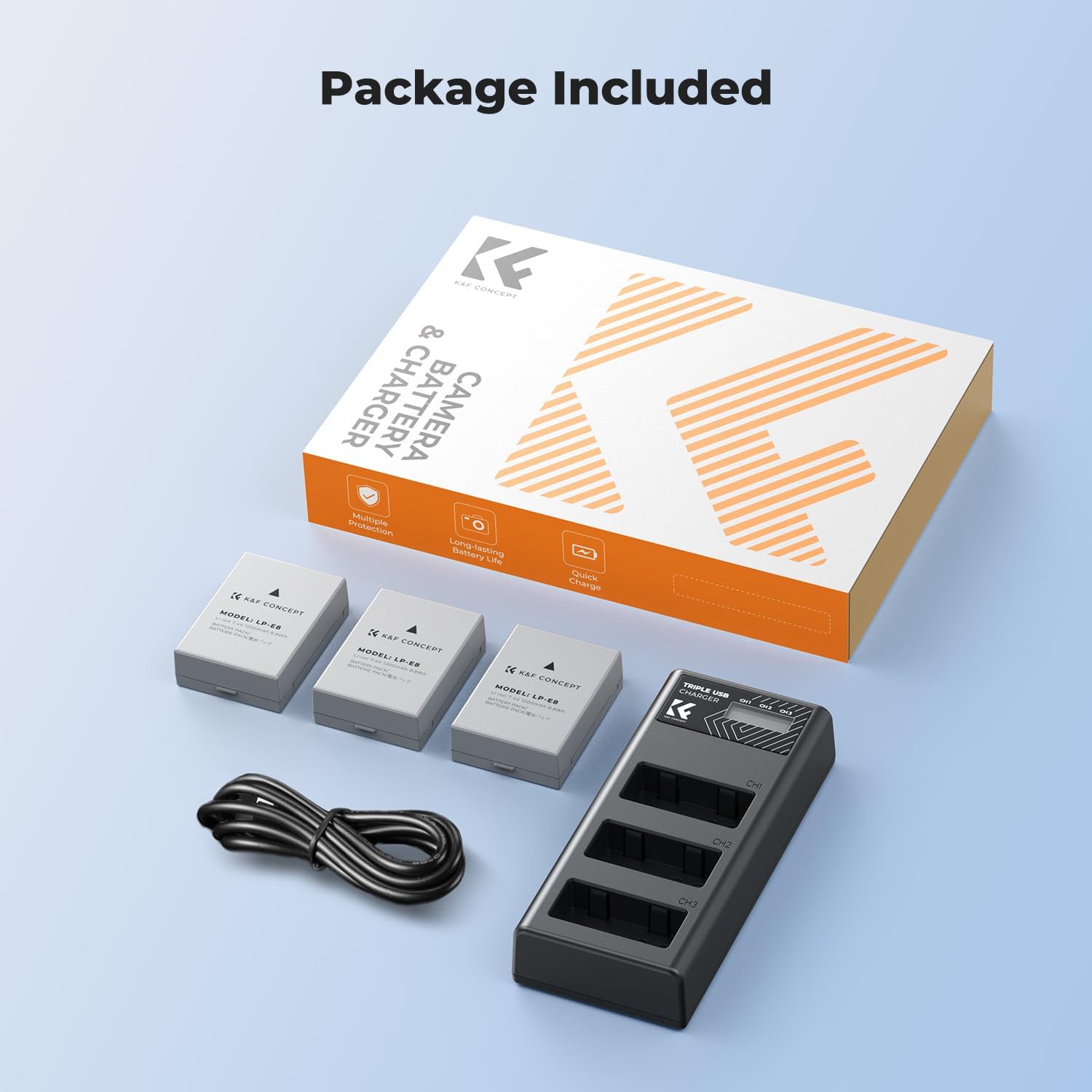 Thumbnail 6 de K&F CONCEPT LP-E8 Battery and LCD Charger – 3 Pack for Canon EOS Rebel Series